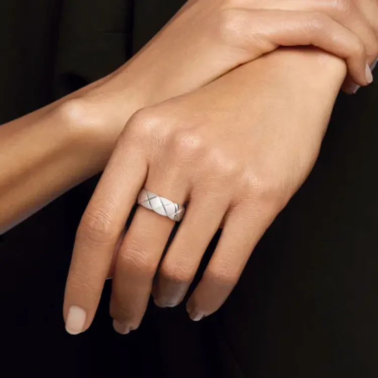 CHANEL White 18K Gold Rings Unisex Silver-3