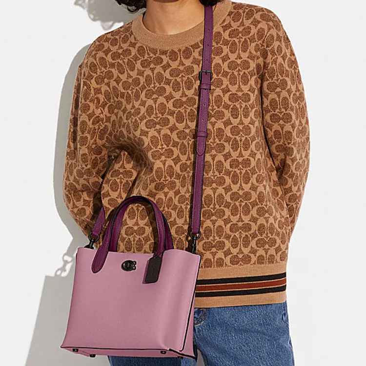 COACH Willow Split Cow Leather Tote Bag, Shopping Bag, Shoulder Bag, Crossbody Bag, Handbag Medium Size Women's Purple-3