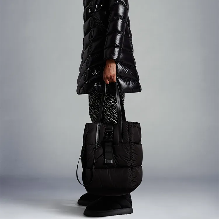 Moncler Nylon With Cow Leather Tote Bag, Shopping Bag, Shoulder Bag, Handbag Women's Black-5