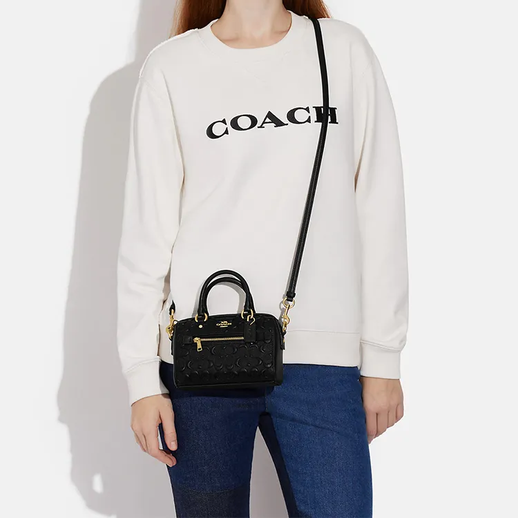 COACH Rowan Iconic Smooth Calfskin Boston Bag, Handbag, Shoulder Bag, Crossbody Bag Mini Women's Black-4