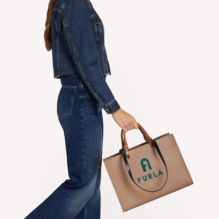 Furla Leather Tote Bag Shopping Bag Shoulder Bag Handbag Large Size Women's Taupe & Jasper-4