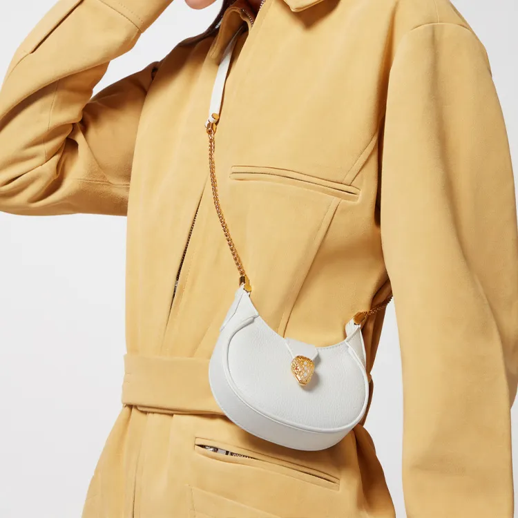 BVLGARI Serpenti Ellipse Calfskin Shoulder Bag Crossbody Bag Mini Women's White-3