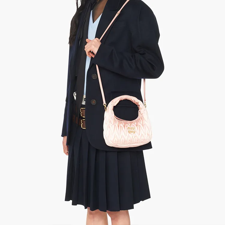 MIU MIU Matelassé Satin Leather Portable Crossbody Bag Shoulder Bag Women's Orchid Pink-3