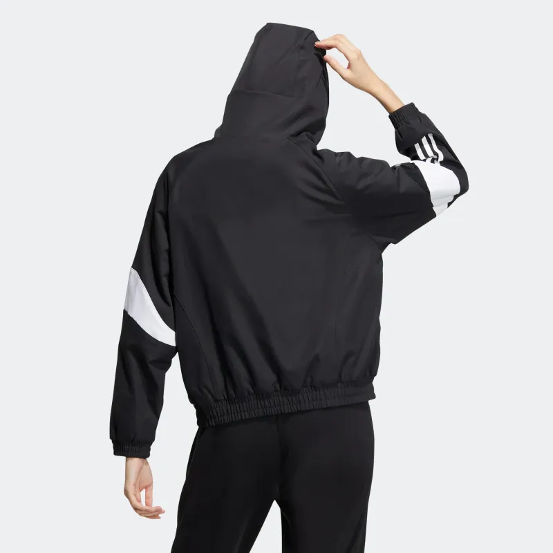 adidas Women'ss Logo Embroidered Striped Woven Jacket Black-2