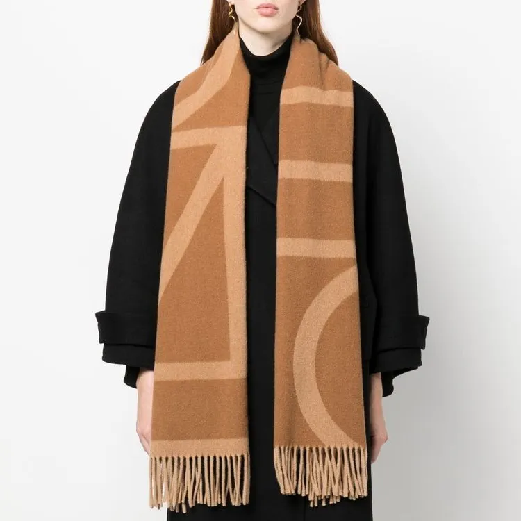 TOTEME Monogram Intarsia Fringed Edge Scarf-3
