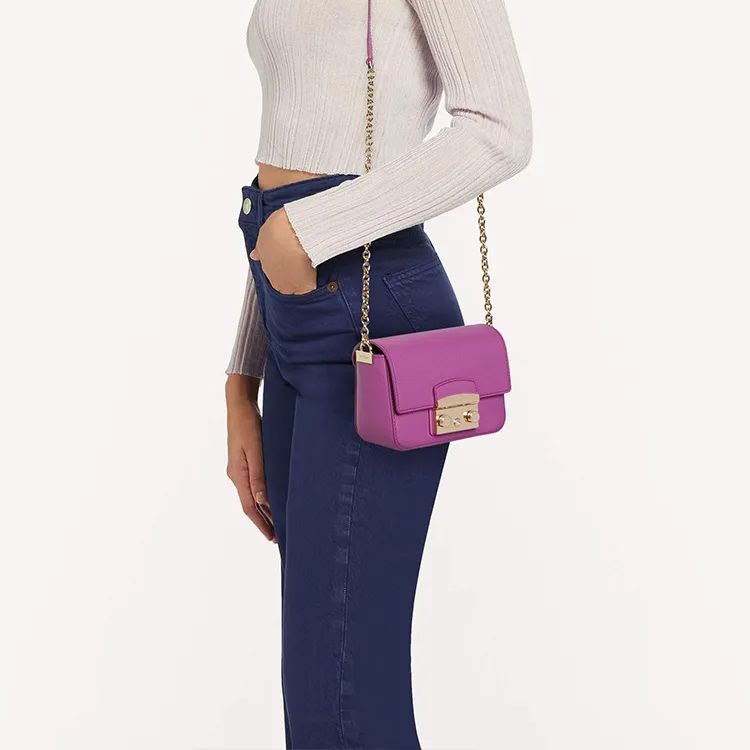 Furla Metropolis Collection Calfskin Small Square Bag Shoulder Bag Crossbody Bag Mini Women's Pink-4