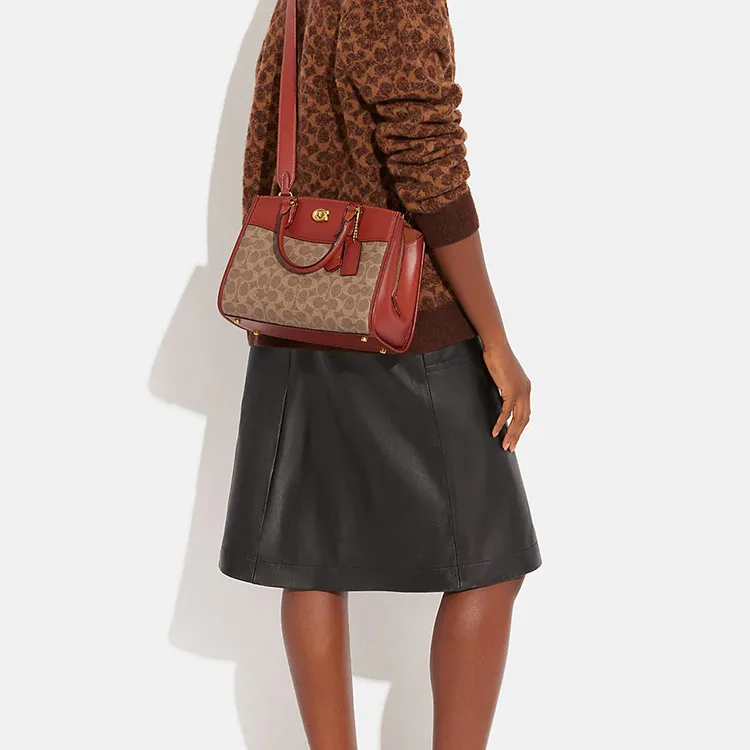 COACH Brooke Coated Canvas With Calfskin Handbag, Shoulder Bag, Crossbody Bag Medium Size Women's Brown & Rusty-4