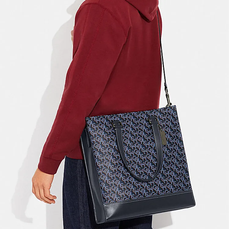 COACH Graham Cow Leather Tote Bag Shopping Bag Shoulder Bag Crossbody Bag Handbag Large Size Women's Black Blue-3
