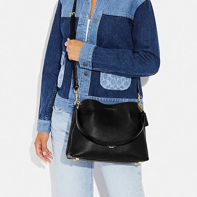 COACH Hanna Cow Leather Portable Crossbody Bag, Shoulder Bag Women's Black-3