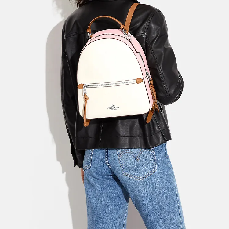 COACH Jordyn Cross Grain Leather Backpack Tubas Women's Chalk White-4