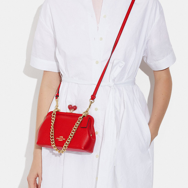 小物 Koooo_$ COACH Kisslock Pebbled Leather Portable Crossbody Bag