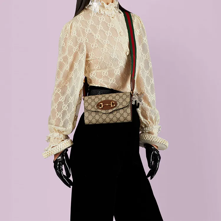 GUCCI Horsebit 1955 Canvas With Leather Crossbody Bag Shoulder Bag Women's Ebony-10