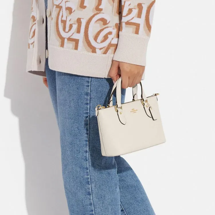 COACH Cross Grain Leather Handbag, Shoulder Bag, Crossbody Bag Mini Women's Milk White-3