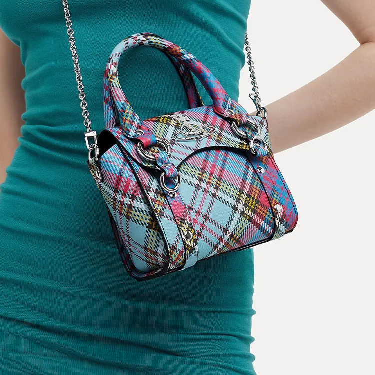 Vivienne Westwood BETTY Plaid Nee Shoulder Bag, Crossbody Bag, Handbag Mini Women's Pink/Blue-4