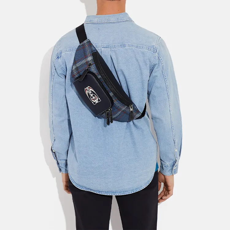 COACH Track Canvas With Leather Fanny Pack Medium Size Women's Marine Blue-4