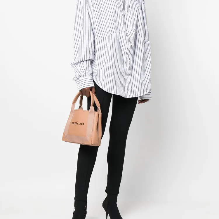 Balenciaga Navy Calfskin Shoulder Bag Crossbody Bag Handbag Extra Small Women's Blush Beige-4