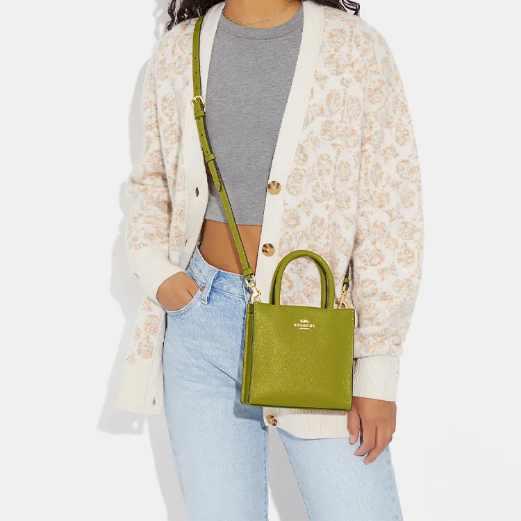 COACH Cally Pebbled Cow Leather Handbag Shoulder Bag Crossbody Bag Small Size Women's Olive Green-3