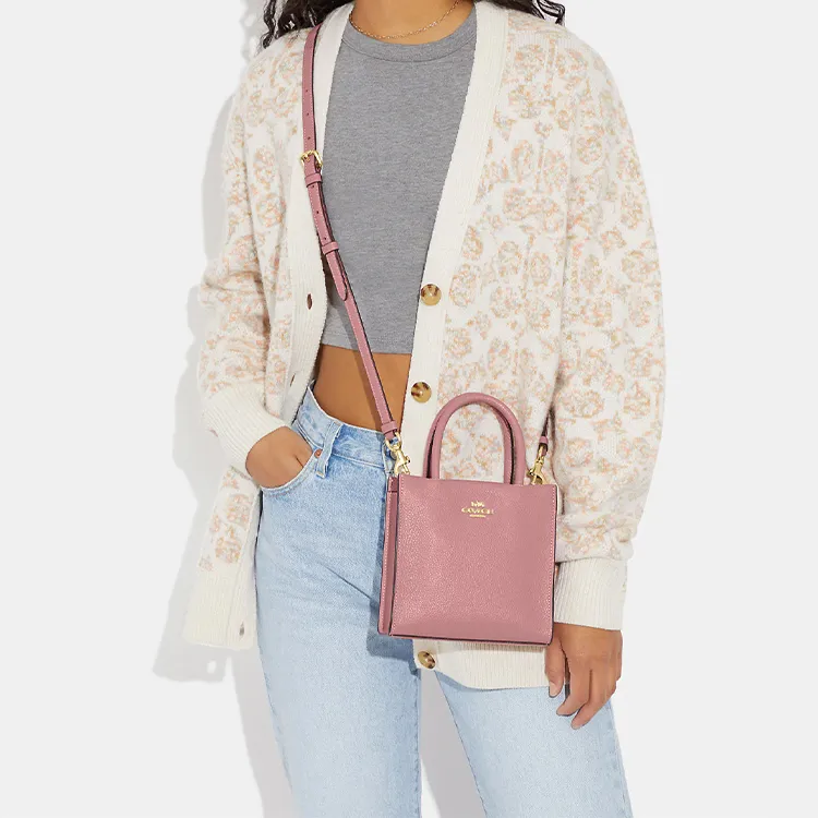 COACH Cally Pebbled Leather Handbag Shoulder Bag Crossbody Bag Small Size Women's Pink-4