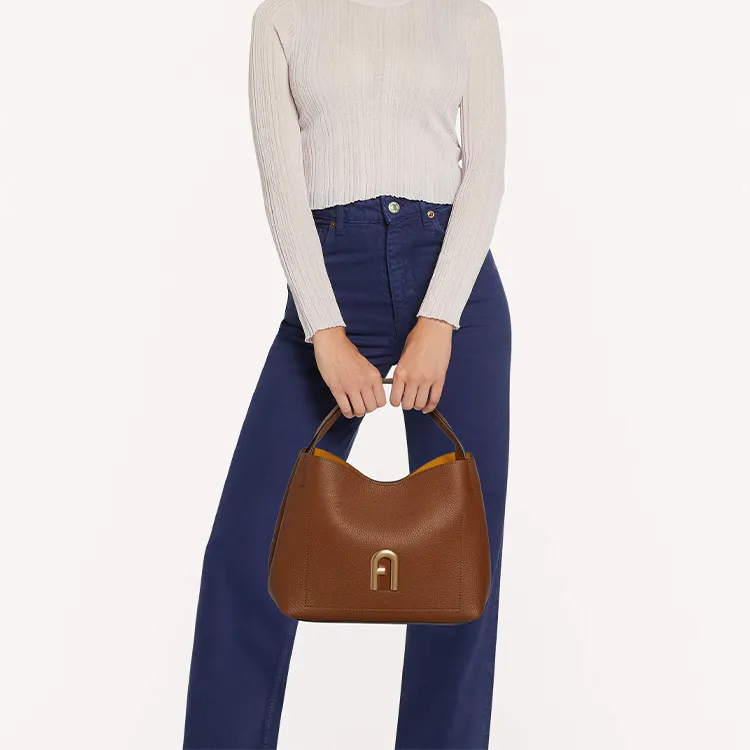 Furla Primula Grain Calfskin Shoulder Bag, Crossbody Bag, Handbag Trumpets Women's Brown-4