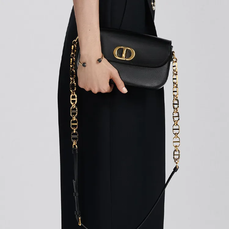 DIOR 30 Montaigne Smooth Cow Leather Shoulder Bag, Crossbody Bag Women's Black-6