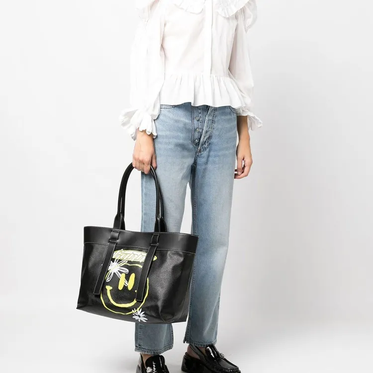 GANNI Recycled Cotton Recycled Leather Tote Bag Shopping Bag Shoulder Bag Crossbody Bag Handbag Women's Black-2
