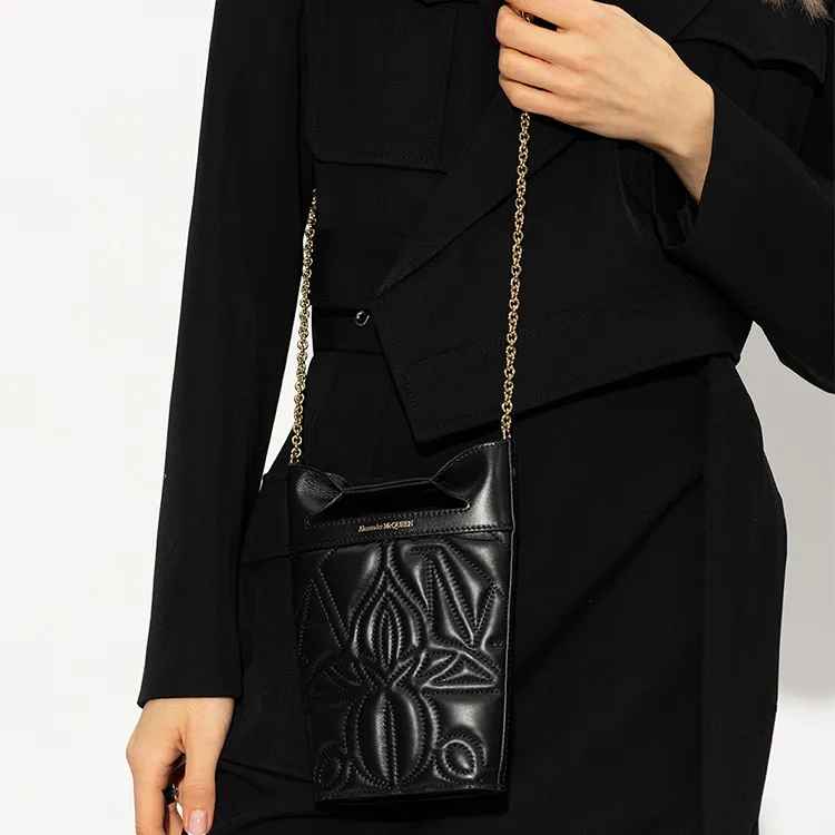 Alexander McQueen Calfskin Portable Crossbody Bag Shoulder Bag Regular Women's Black-5