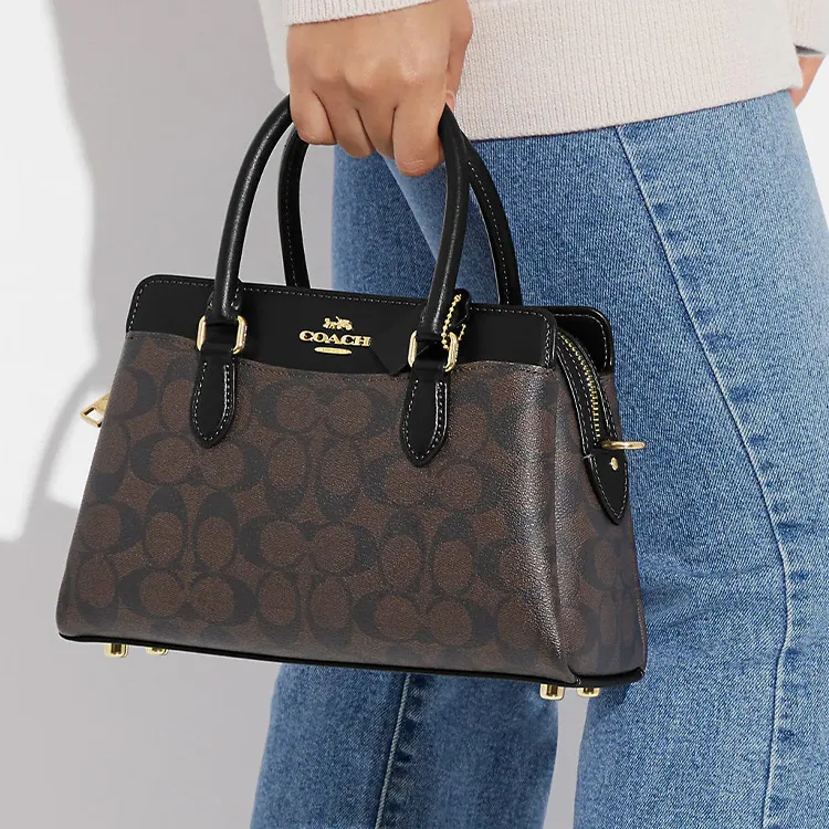 COACH Darcie Coated Canvas And Smooth Leather Shoulder Bag Crossbody Bag Handbag Mini Women's Black-4