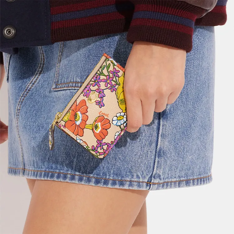 COACH Mini Id Skinny Polished Pebbled Leather Coin Purse Card Holder Wallet Women's Multicolor-2