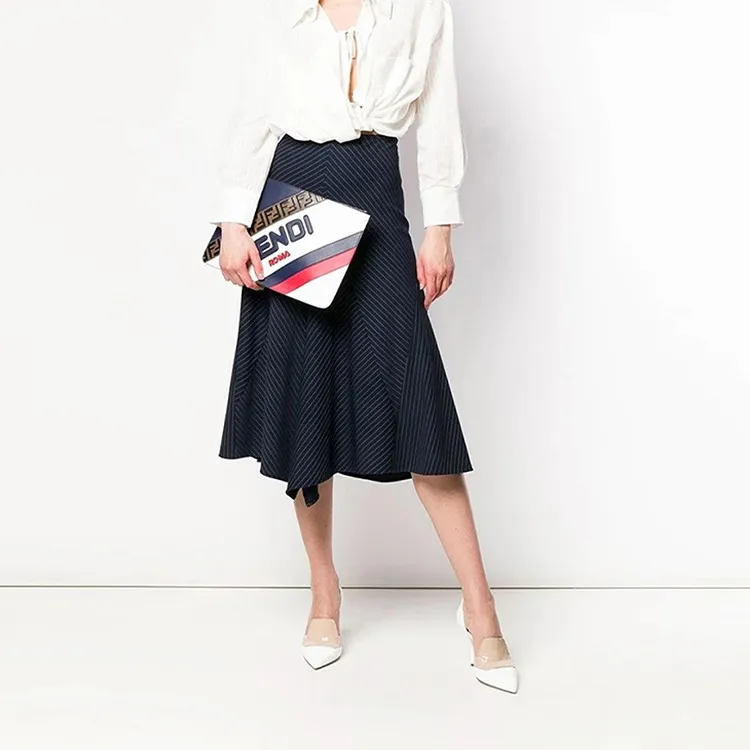 FENDI FILA Collaboration Cow Leather Clutch Medium Size Women's Blue/White-4