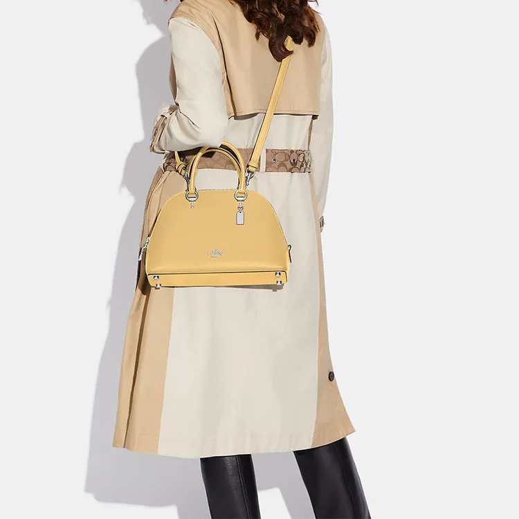 COACH Katy Cross-Stitch Leather Dome Bag Handbags Large Size Women's Yellow-3