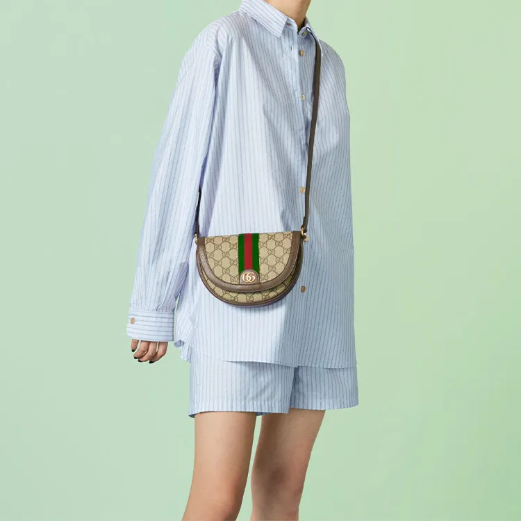 GUCCI Ophidia Canvas With Leather Shoulder Bag Crossbody Bag Mini Women's Brown-10