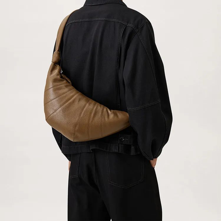 Lemaire Croissant Series Cow Leather Croissant Bag, Shoulder Bag, Crossbody Bag Medium Size Unisex Olive Brown-4