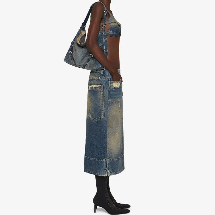 Givenchy 100% Cotton With Calfskin Handbag, Shoulder Bag Medium Size Women's Army Blue-9
