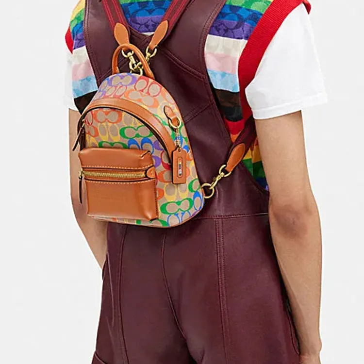 COACH Charter Coated Canvas Cow Leather Patchwork Backpack Small Size Men's Rainbow-5