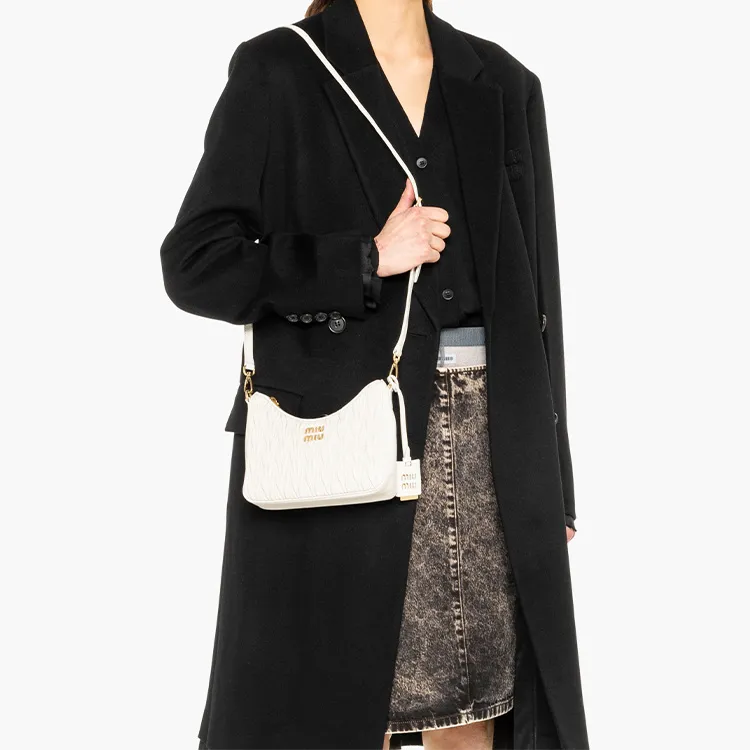 MIU MIU Matelassé Soft Sheep Leather Portable Crossbody Bag, Shoulder Bag Women's White-6