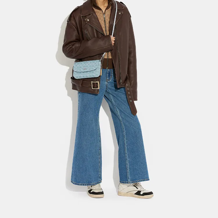 COACH Hayden Denim With Delicate Calfskin Envelope Bag Shoulder Bag Crossbody Bag Small Size Women's Blue-4