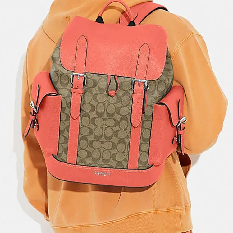 COACH Hudson Cow Leather Backpack Large Size Men's Orange & Brown-3