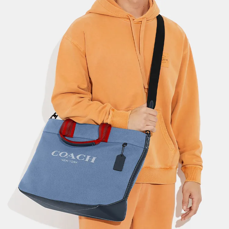 COACH Canvas With Leather Canvas Bag, Tote Bag, Shopping Bag, Handbag Tubas Women's Blue-3