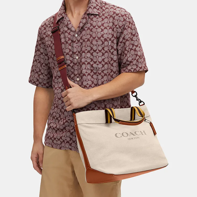 COACH Canvas With Leather Canvas Bag, Tote Bag, Shopping Bag, Handbag Tubas Women's Beige-3