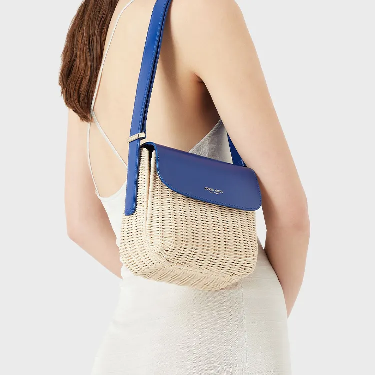 GIORGIO ARMANI Leather Crossbody Bag Shoulder Bag Women's Blue-3