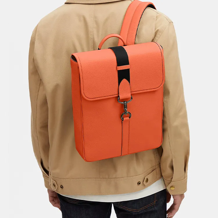 COACH Pebbled Leather Laptop Bag Backpack Tubas Men's Orange-3