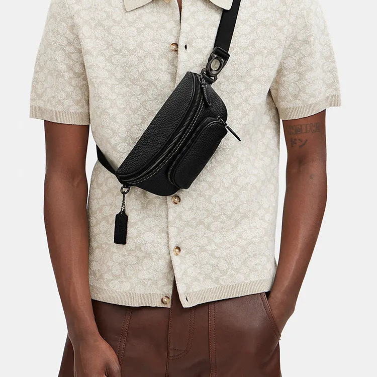 COACH Pebbled Leather Sling Bag, Crossbody Bag, Fanny Pack Medium Size Men's Black-4