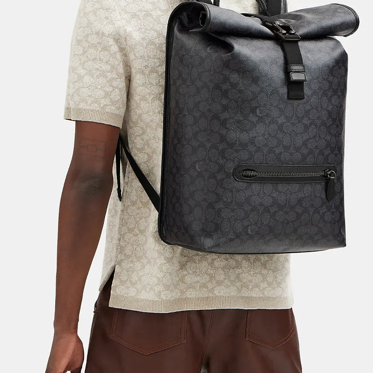 COACH Canvas With Calfskin Backpack Tubas Men's Black-4