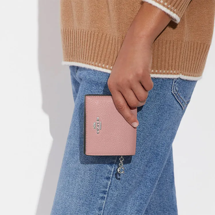 COACH Snap Wallet Pebbled Leather Card Holder Wallet Women's Nude Pink-4
