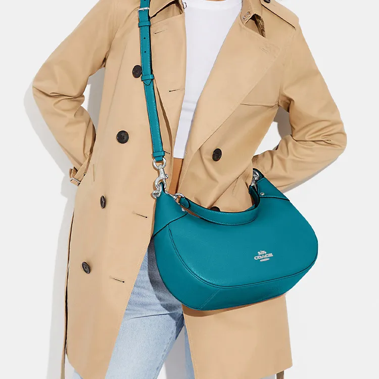 COACH Hobo Pebbled Leather Crescent Bag Shoulder Bag Handbag Shoulder Bag Women's Azure Blue-4