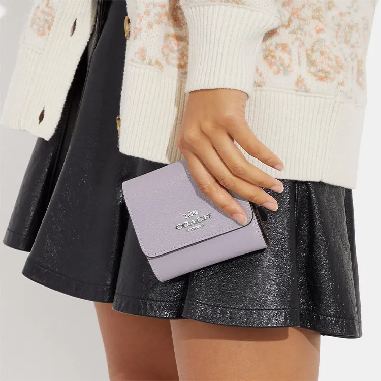 COACH Trifold Wallet Cross-Stitch Leather Coin Purses Wallets Women's Taro Purple-3
