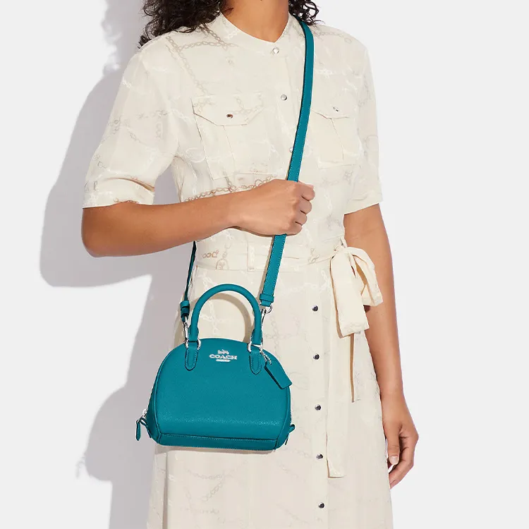 COACH Sydney Cross Grain Leather Dome Bag, Handbag, Crossbody Bag Small Size Women's Azure Blue-3