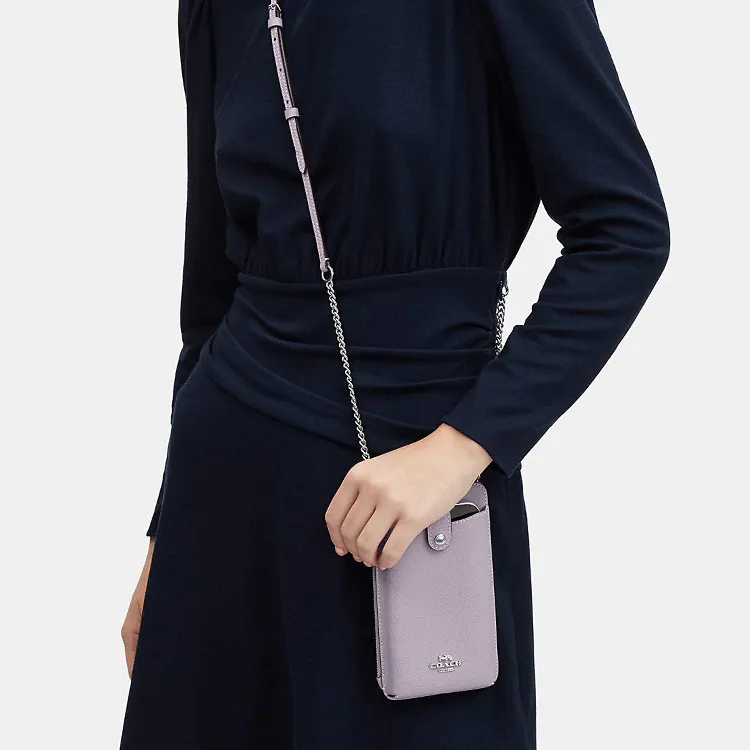 COACH Cross Grain Leather One Shoulder Crossbody Cell Phone Pouch Mini Women's Taro Purple-3