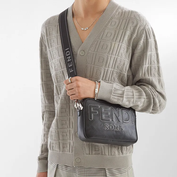 FENDI Calfskin Camera Bag, Crossbody Bag, Shoulder Bag Men's Black-5