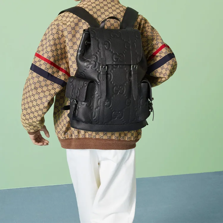 GUCCI Leather Backpack Tubas Men's Black-5